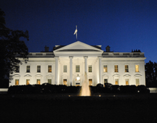 The White House in Washington, by night.